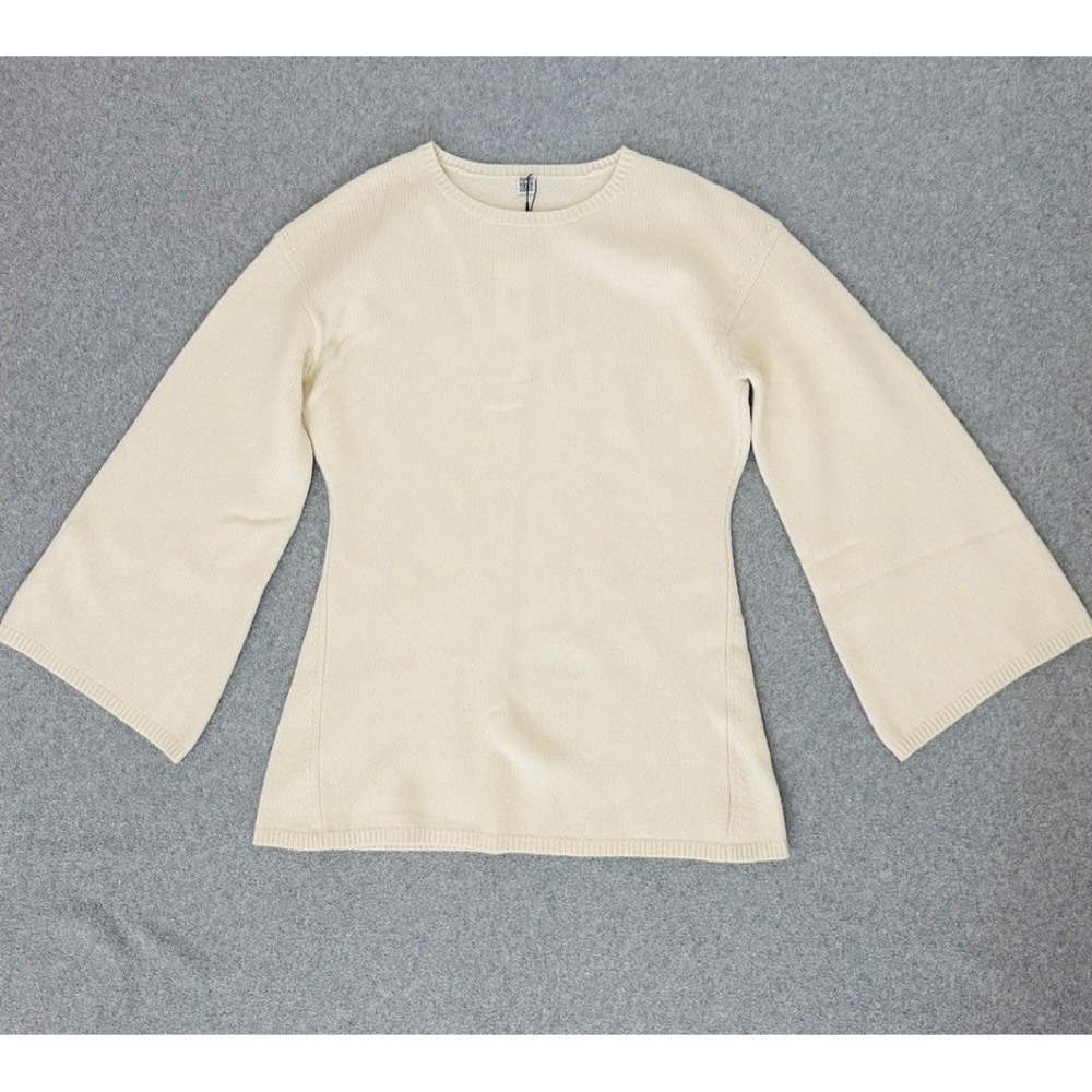 Toteme Sweater Large‎ Fitted Ivory Wool Cashmere Knit Wide Sleeve Quiet Luxury